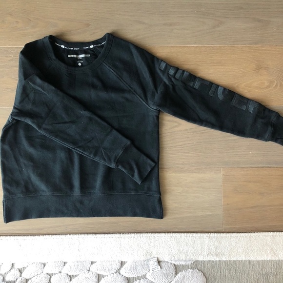 Tommy Hilfiger sport black sweatshirt logo sleeve size small hoodie crewneck - Picture 1 of 7